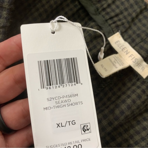 Eileen Fisher Womens green plaid seaweed 100% linen mid thigh shorts XL NWT - Picture 8 of 10